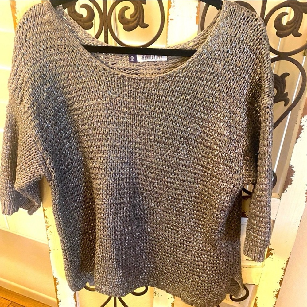J lo Gun Metallic Knit Sweater L